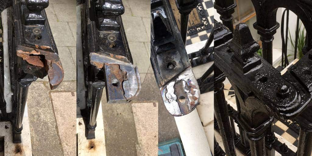 Steel garden gate hinge repair in Hackney, London